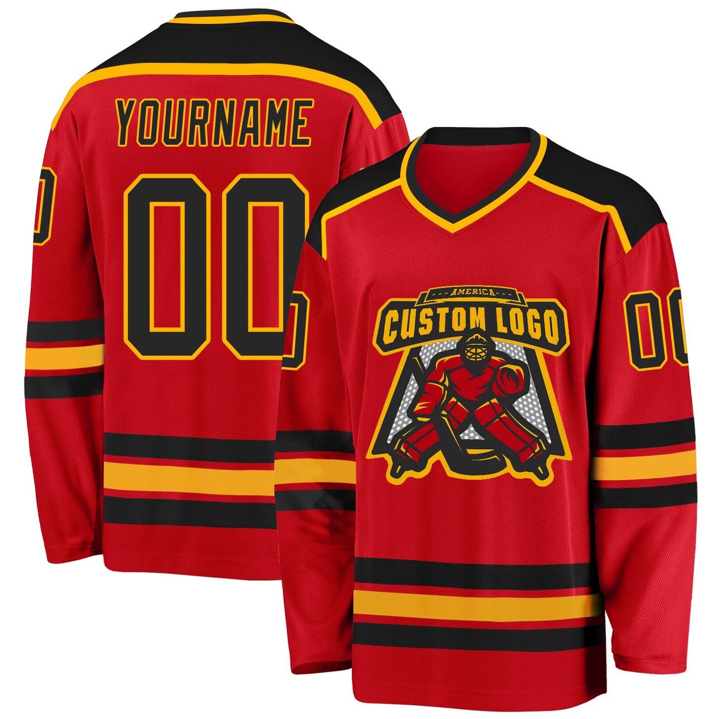 Custom Red Black-Gold Hockey Jersey - Sky-Custom