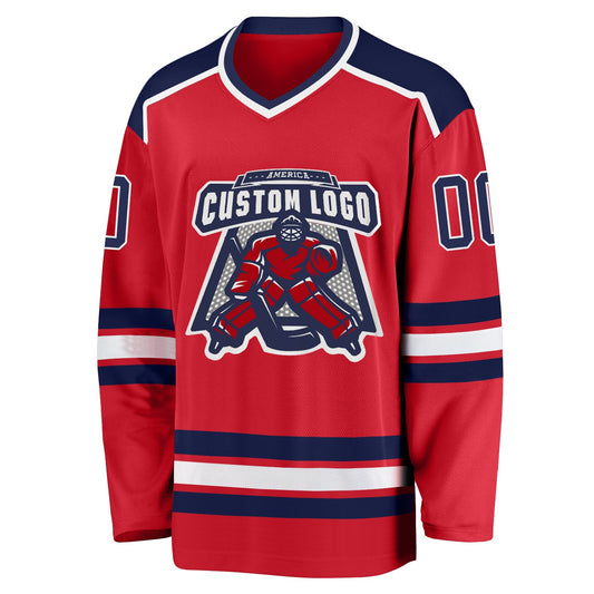 Custom Red Navy-White Hockey Jersey - Sky-Custom