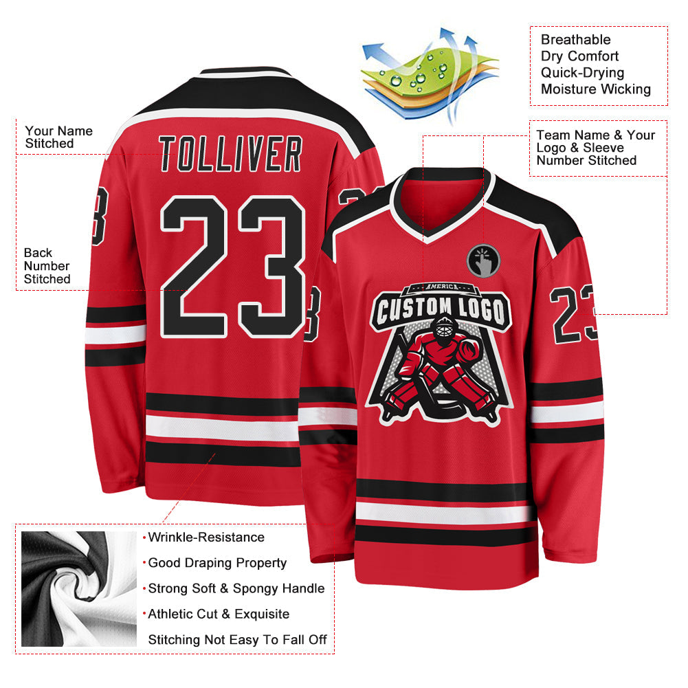 Custom Red Black-White Hockey Jersey - Sky-Custom