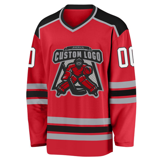 Custom Red White-Black Hockey Jersey - Sky-Custom