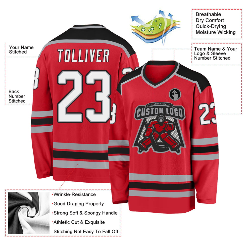 Custom Red White-Black Hockey Jersey - Sky-Custom