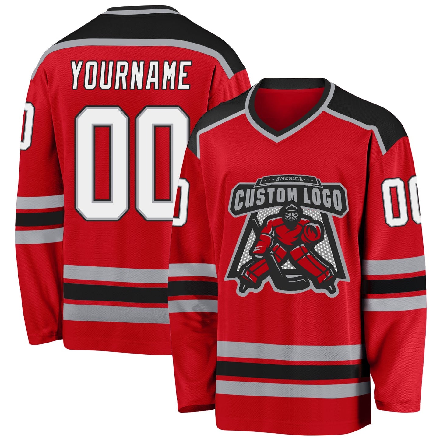 Custom Red White-Black Hockey Jersey - Sky-Custom