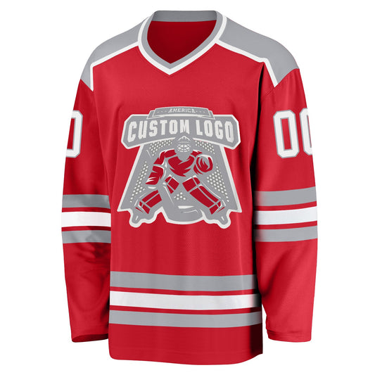 Custom Red White-Gray Hockey Jersey - Sky-Custom