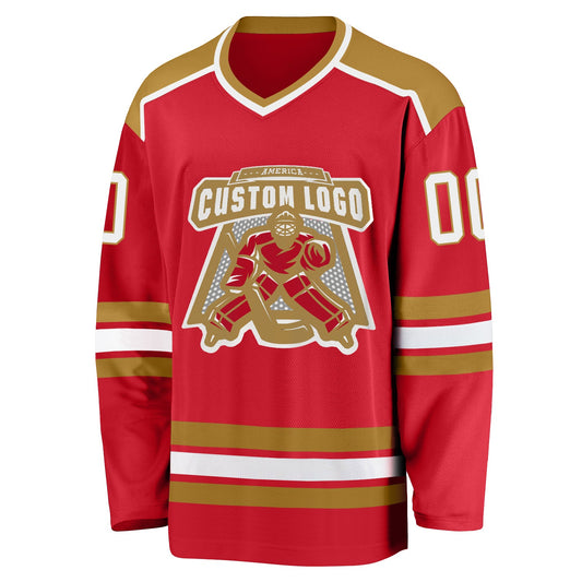 Custom Red White-Old Gold Hockey Jersey - Sky-Custom