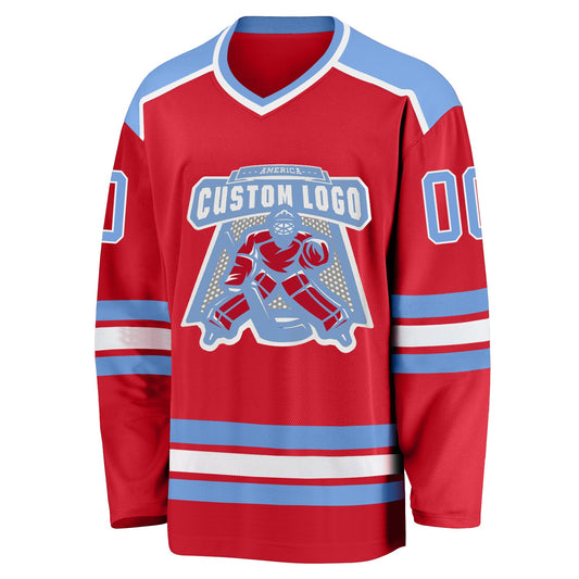 Custom Red Light Blue-White Hockey Jersey - Sky-Custom