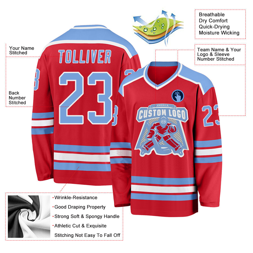 Custom Red Light Blue-White Hockey Jersey - Sky-Custom