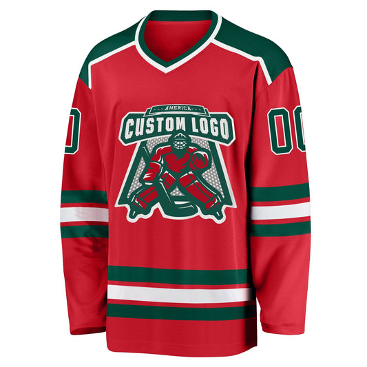 Custom Red Green-White Hockey Jersey - Sky-Custom