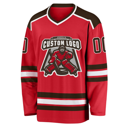 Custom Red Brown-White Hockey Jersey - Sky-Custom