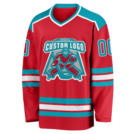 Custom Red Teal-White Hockey Jersey - Sky-Custom