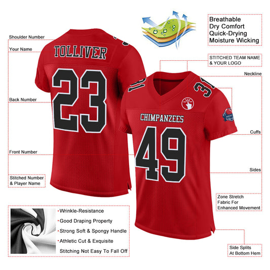 Custom Red Black-White Mesh Authentic Football Jersey - Sky-Custom