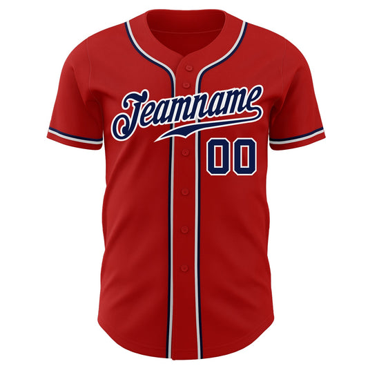 Custom Red Navy-White Authentic Baseball Jersey - Sky-Custom