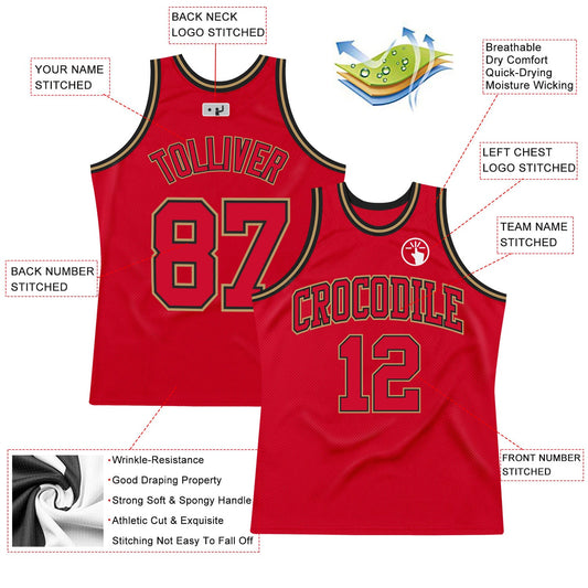 Custom Red Red Black-Old Gold Authentic Throwback Basketball Jersey - Sky-Custom