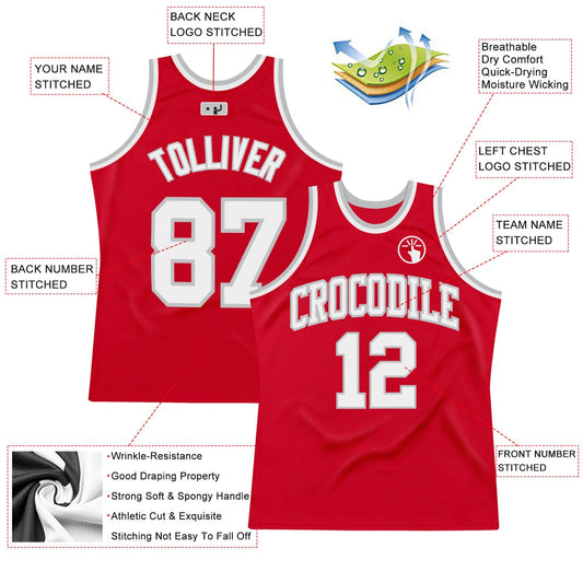 Custom Red White-Gray Authentic Throwback Basketball Jersey - Sky-Custom