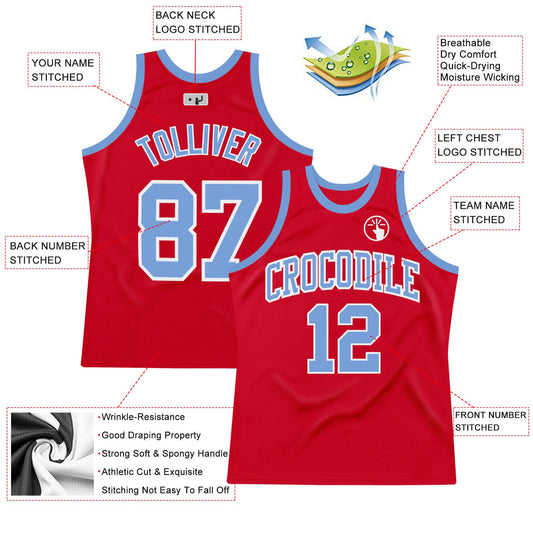 Custom Red Light Blue-White Authentic Throwback Basketball Jersey - Sky-Custom