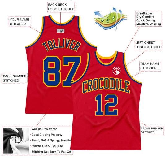 Custom Red Royal-Gold Authentic Throwback Basketball Jersey - Sky-Custom