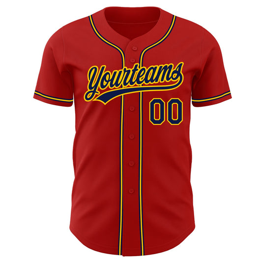 Custom Red Navy-Gold Authentic Baseball Jersey - Sky-Custom