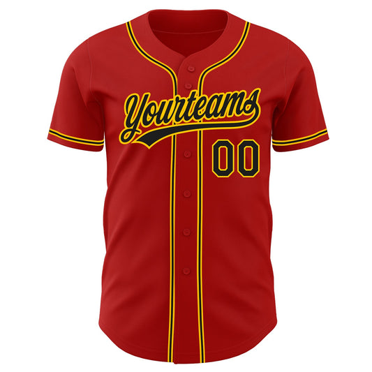 Custom Red Black-Gold Authentic Baseball Jersey - Sky-Custom