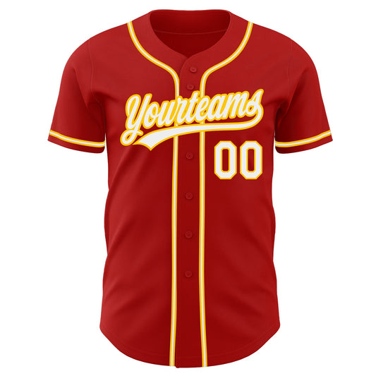 Custom Red White-Gold Authentic Baseball Jersey - Sky-Custom