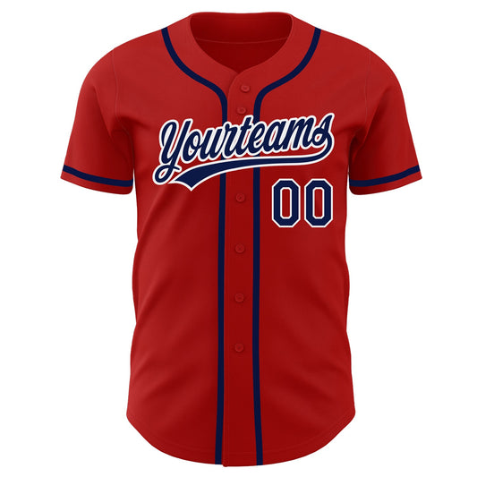Custom Red Navy-White Authentic Baseball Jersey - Sky-Custom