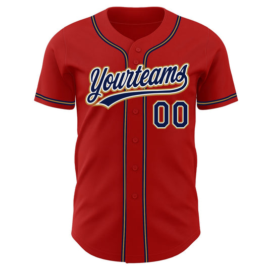 Custom Red Navy-Old Gold Authentic Baseball Jersey - Sky-Custom