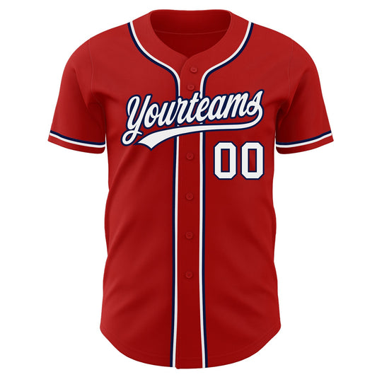 Custom Red White-Navy Authentic Baseball Jersey - Sky-Custom