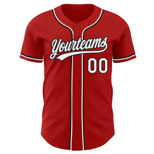 Custom Red White-Black Authentic Baseball Jersey - Sky-Custom