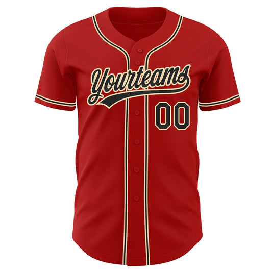 Custom Red Black-City Cream Authentic Baseball Jersey - Sky-Custom