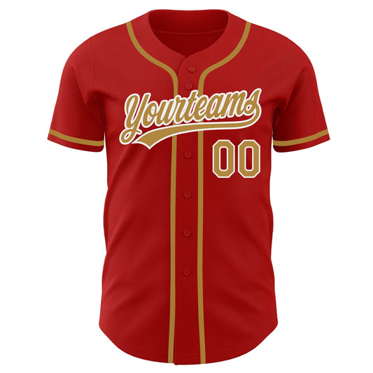 Custom Red Old Gold-White Authentic Baseball Jersey - Sky-Custom