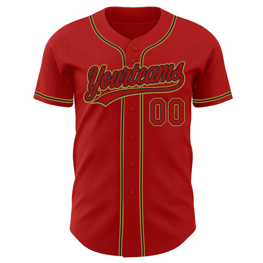 Custom Red Red Black-Old Gold Authentic Baseball Jersey - Sky-Custom