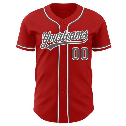 Custom Red Steel Gray-White Authentic Baseball Jersey - Sky-Custom