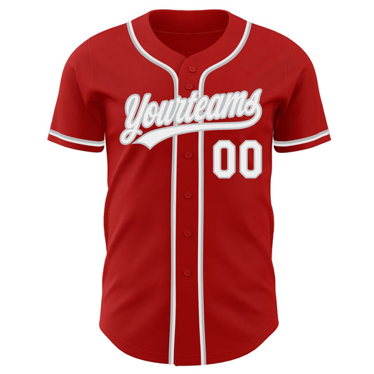 Custom Red White-Gray Authentic Baseball Jersey - Sky-Custom