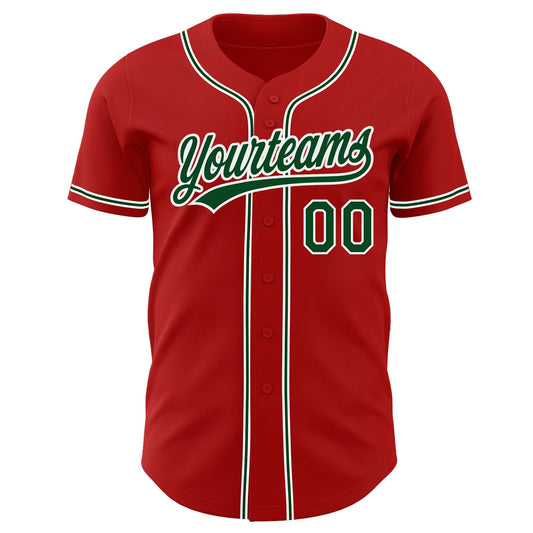 Custom Red Green-White Authentic Baseball Jersey - Sky-Custom