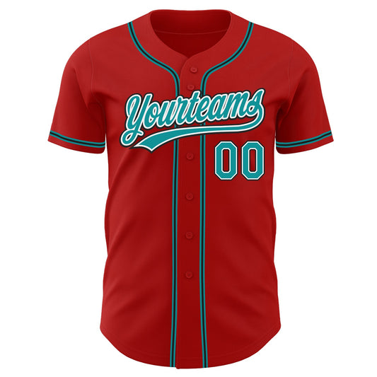 Custom Red Teal-Black Authentic Baseball Jersey - Sky-Custom