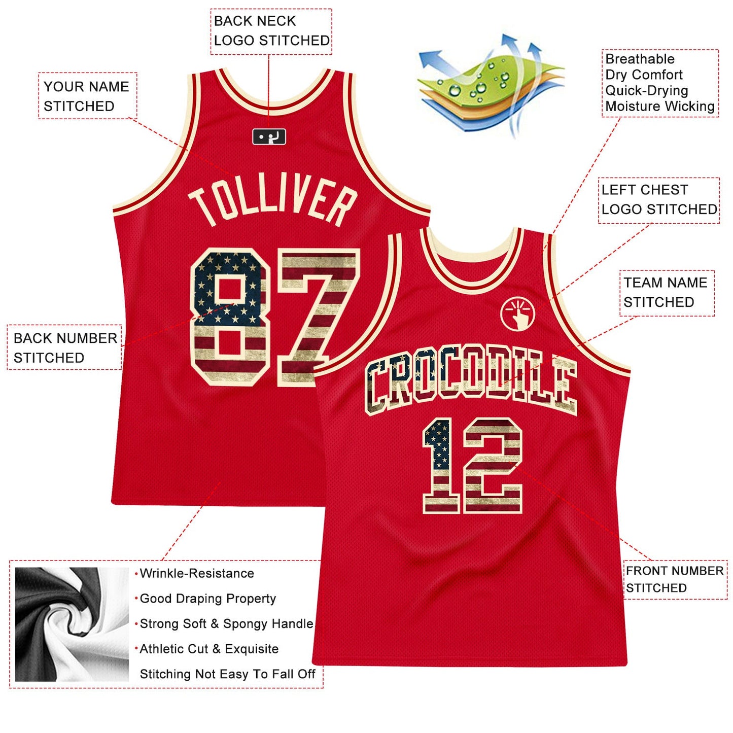 Custom Red Vintage USA Flag-Cream Authentic Throwback Basketball Jersey - Sky-Custom