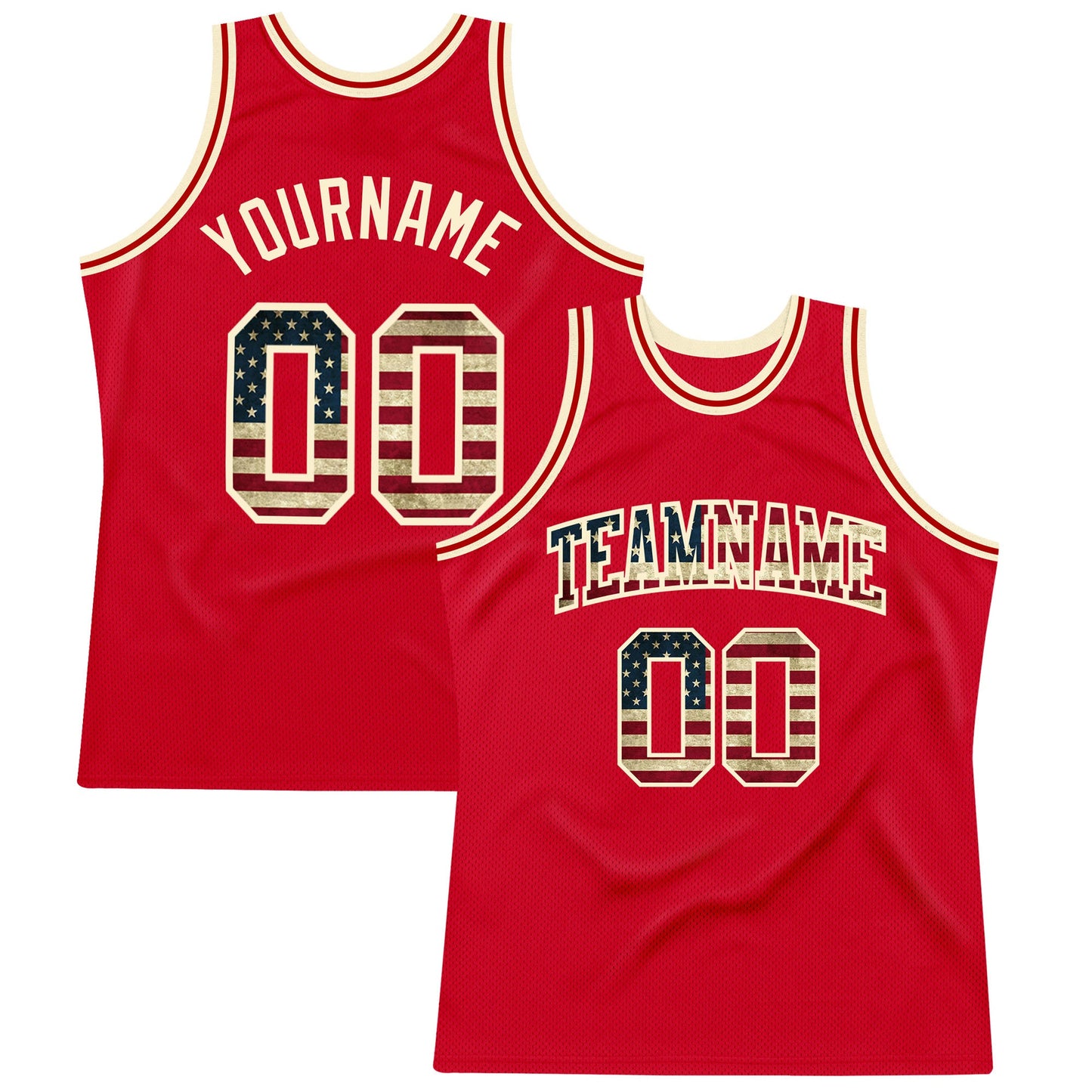 Custom Red Vintage USA Flag-Cream Authentic Throwback Basketball Jersey - Sky-Custom