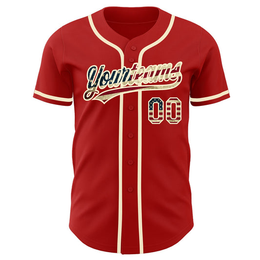 Custom Red Vintage USA Flag-Cream Authentic Baseball Jersey - Sky-Custom
