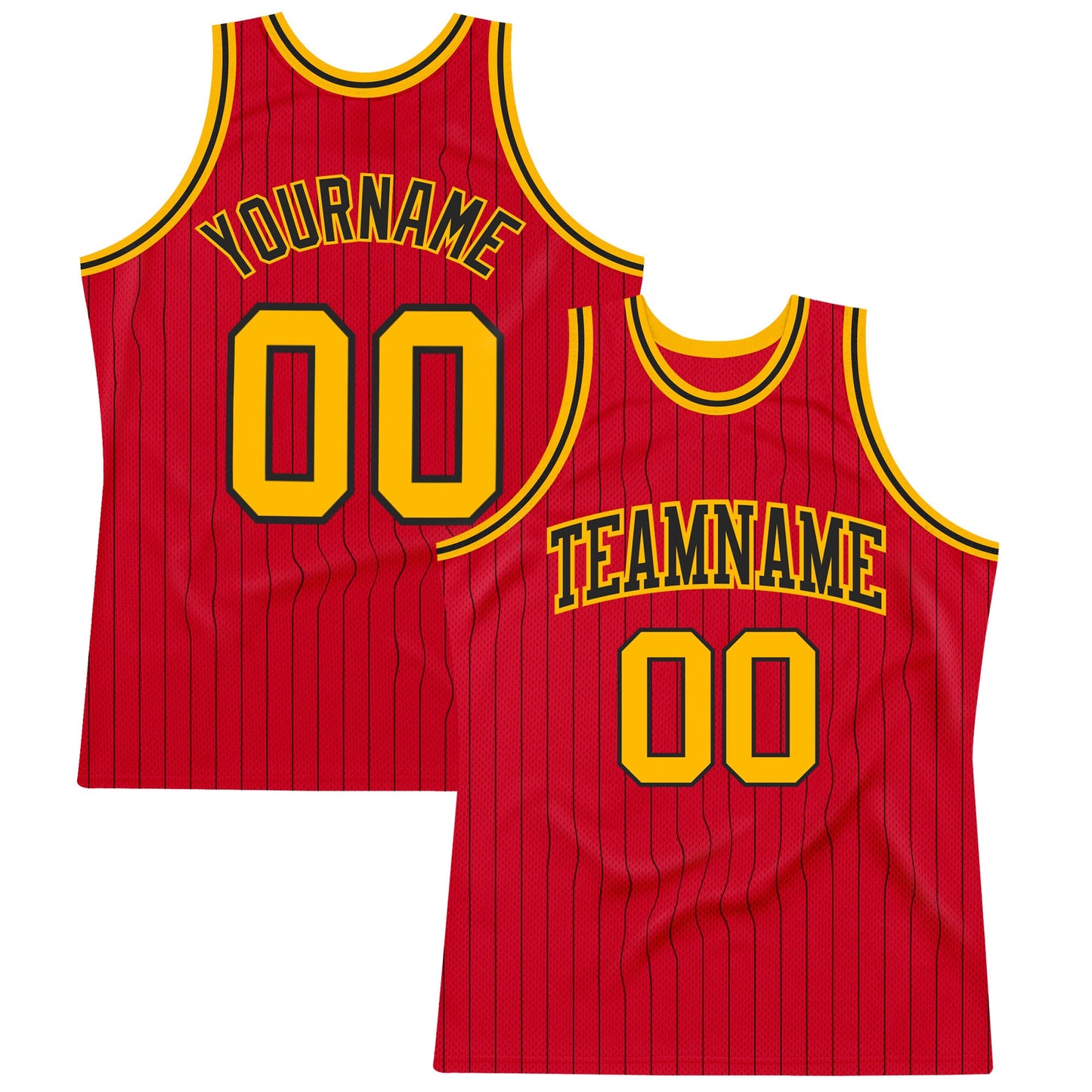 Custom Red Black Pinstripe Gold-Black Authentic Basketball Jersey - Sky-Custom