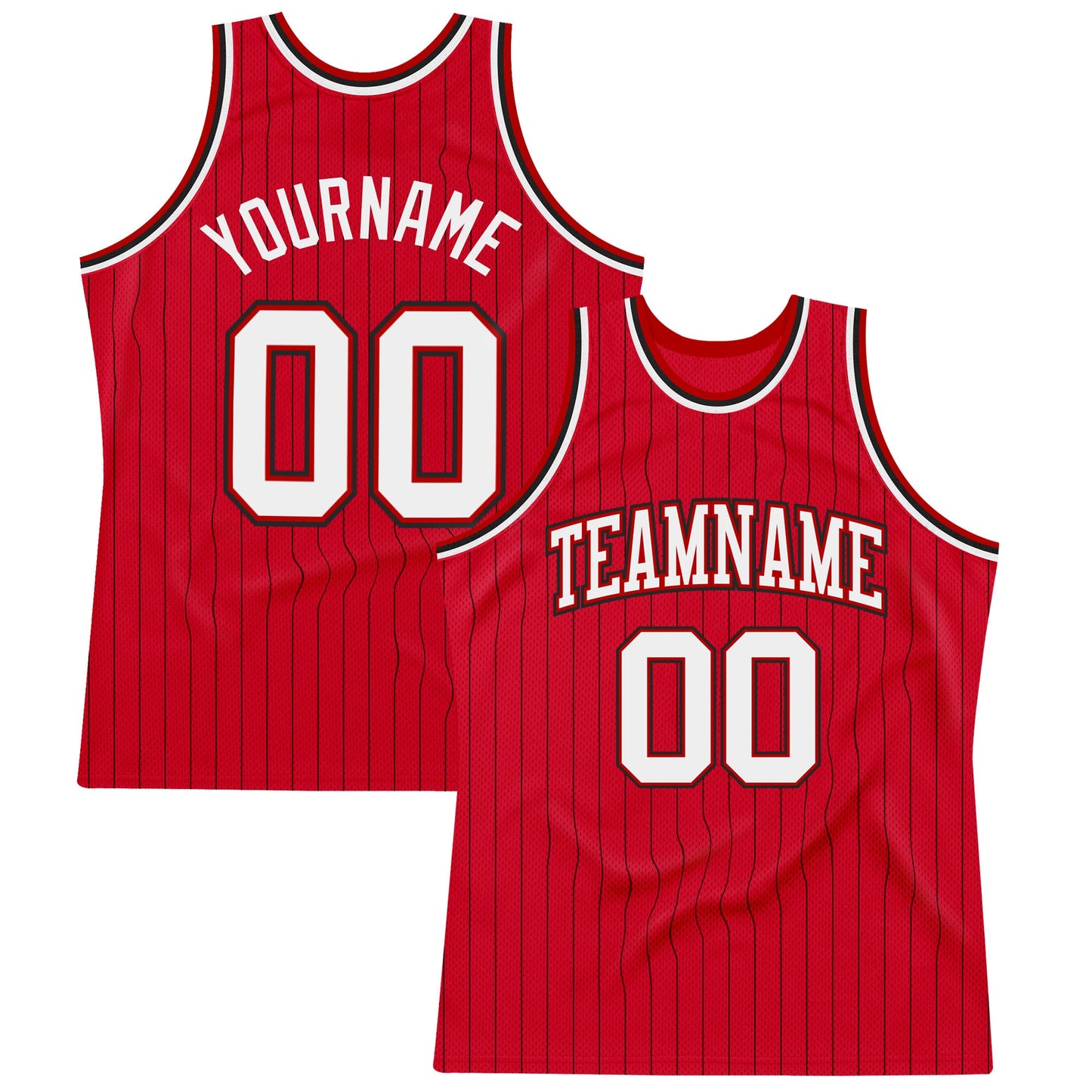 Custom Red Black Pinstripe White-Black Authentic Basketball Jersey - Sky-Custom