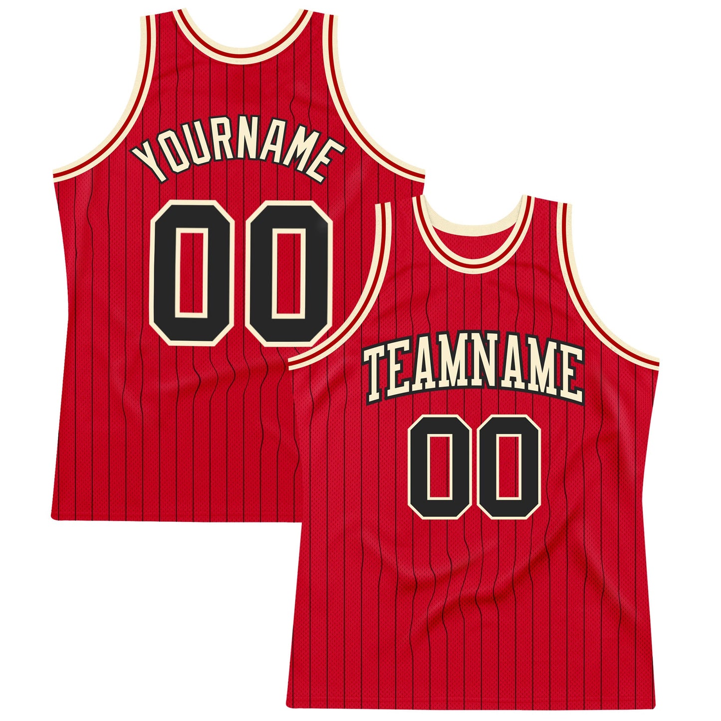 Custom Red Black Pinstripe Black-Cream Authentic Basketball Jersey - Sky-Custom