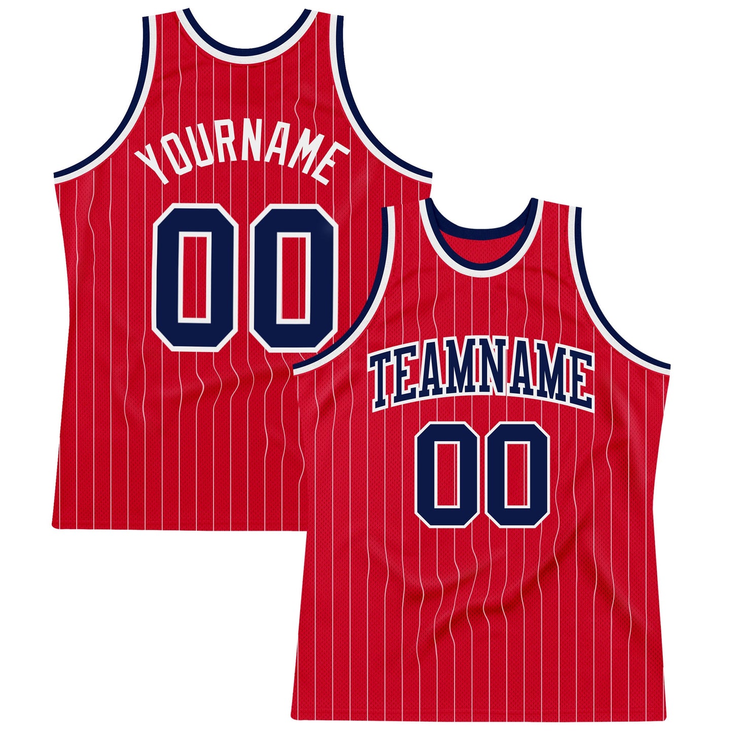 Custom Red White Pinstripe Navy-White Authentic Basketball Jersey - Sky-Custom