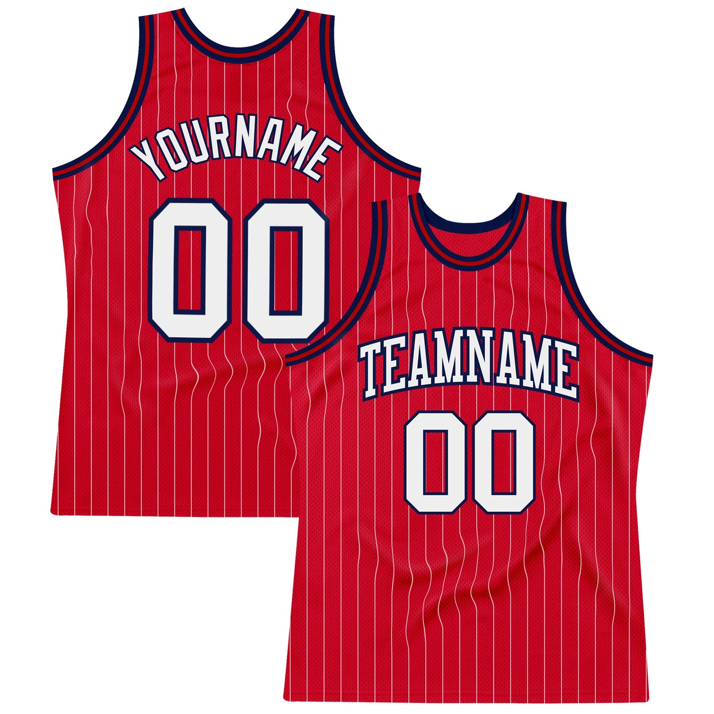 Custom Red White Pinstripe White-Navy Authentic Basketball Jersey - Sky-Custom