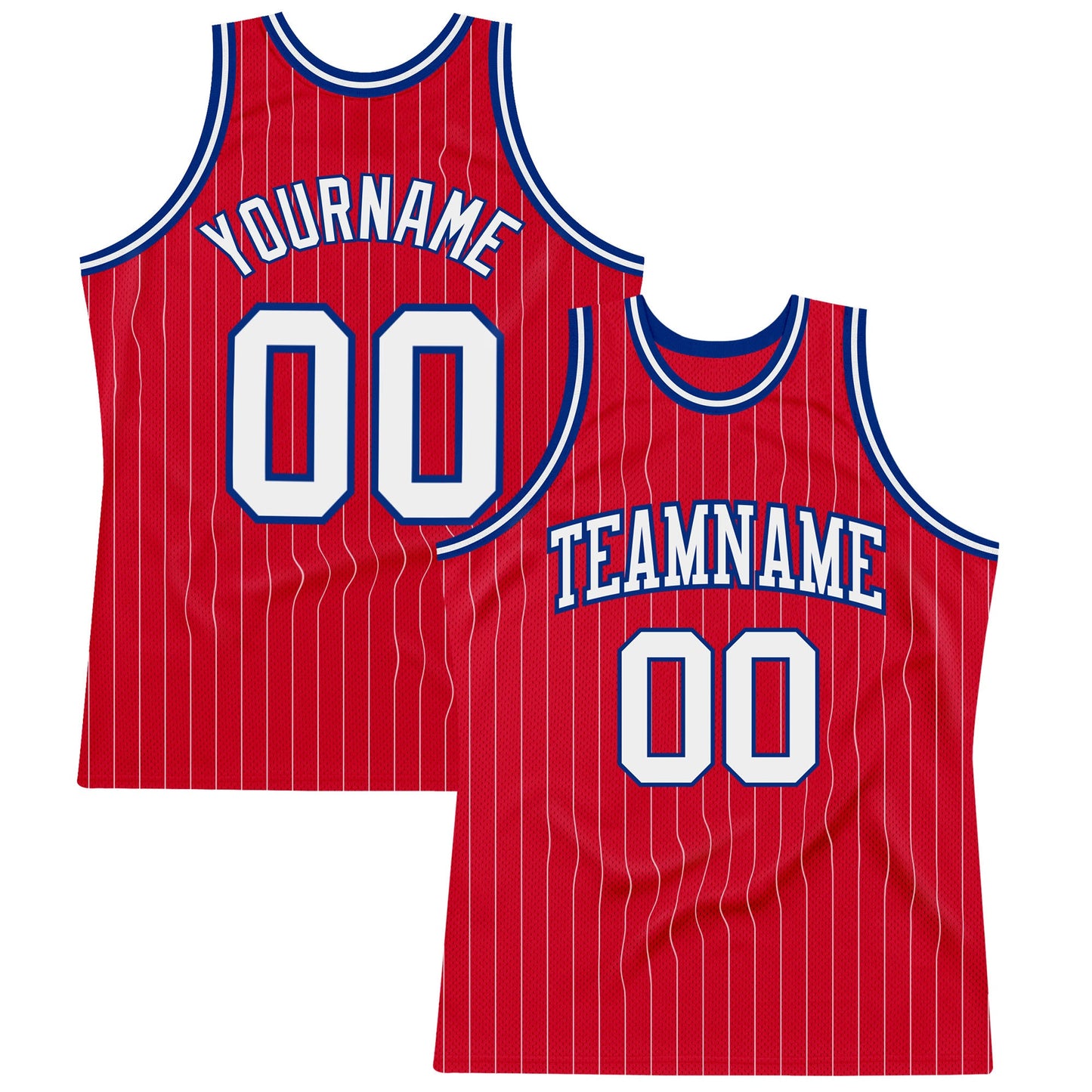 Custom Red White Pinstripe White-Royal Authentic Basketball Jersey - Sky-Custom