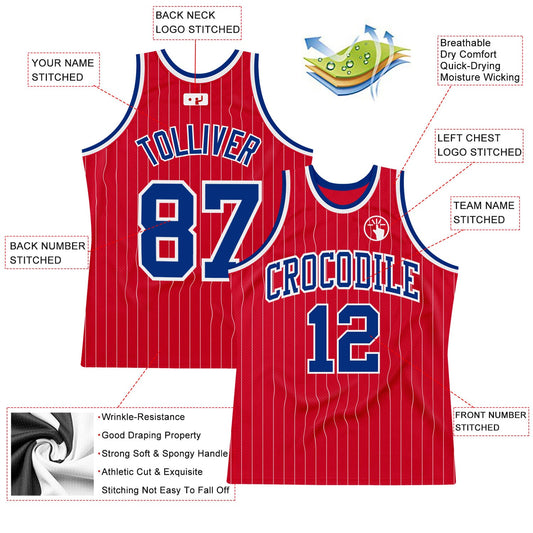 Custom Red White Pinstripe Royal-White Authentic Basketball Jersey - Sky-Custom