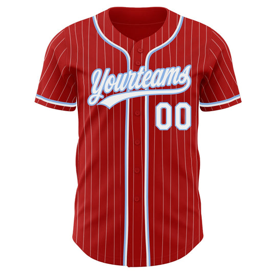 Custom Red White Pinstripe White-Light Blue Authentic Baseball Jersey - Sky-Custom