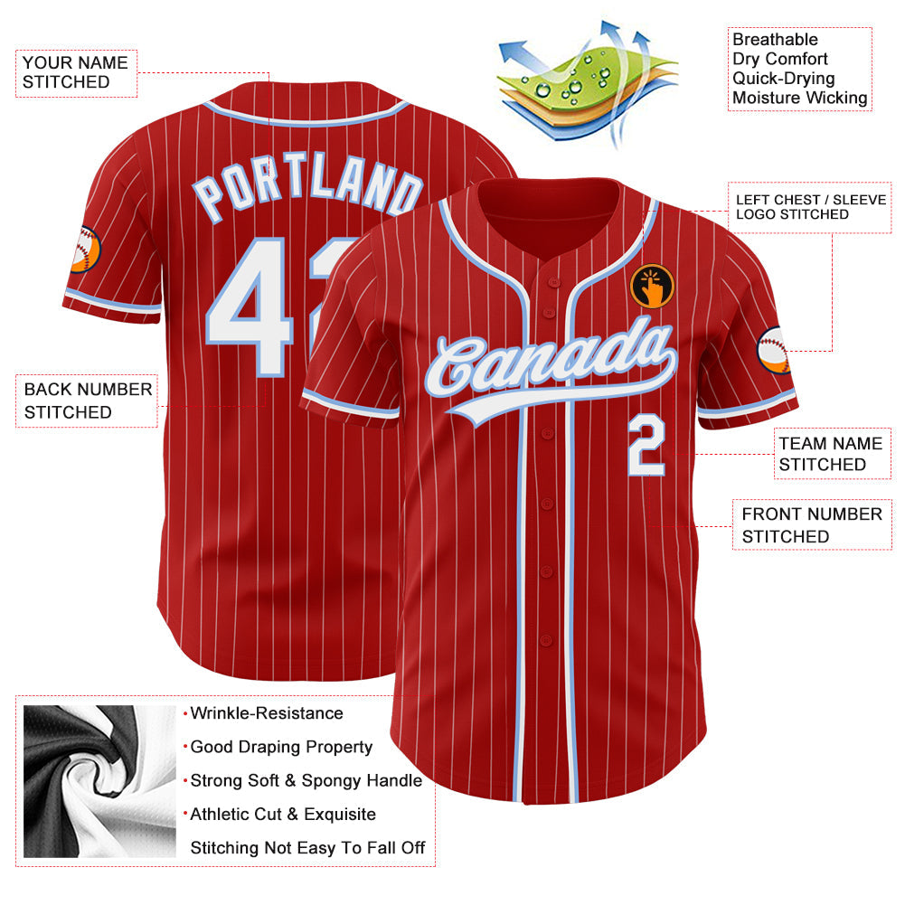 Custom Red White Pinstripe White-Light Blue Authentic Baseball Jersey - Sky-Custom