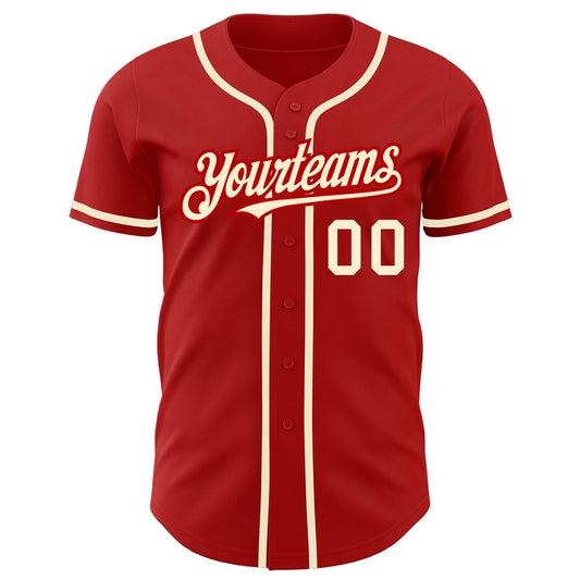 Custom Red Cream Authentic Baseball Jersey - Sky-Custom
