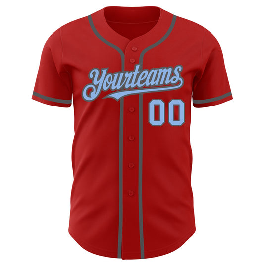 Custom Red Light Blue-Steel Gray Authentic Baseball Jersey - Sky-Custom