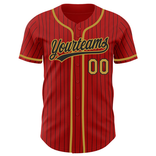 Custom Red Black Pinstripe Old Gold Authentic Baseball Jersey - Sky-Custom