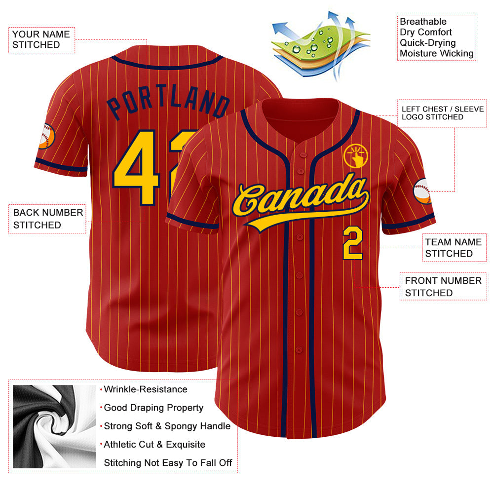 Custom Red Yellow Pinstripe Navy Authentic Baseball Jersey - Sky-Custom