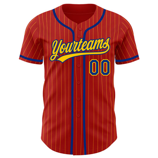 Custom Red Yellow Pinstripe Royal Authentic Baseball Jersey - Sky-Custom